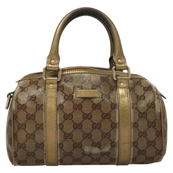 GUCCI GG Crystal Hand Bag Coated Canvas Brown Gold - Picture 2 of 12